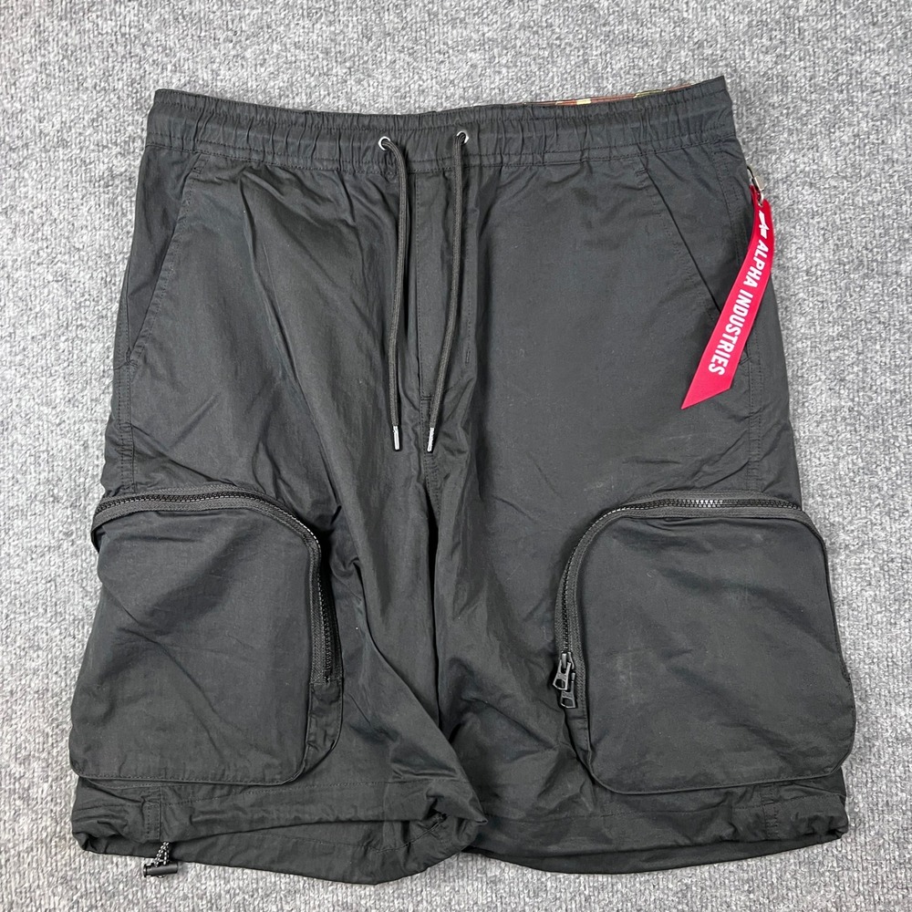 Alpha Industries Shorts Mens M Black Cargo Baggy Military Gorpcore Camo Lined